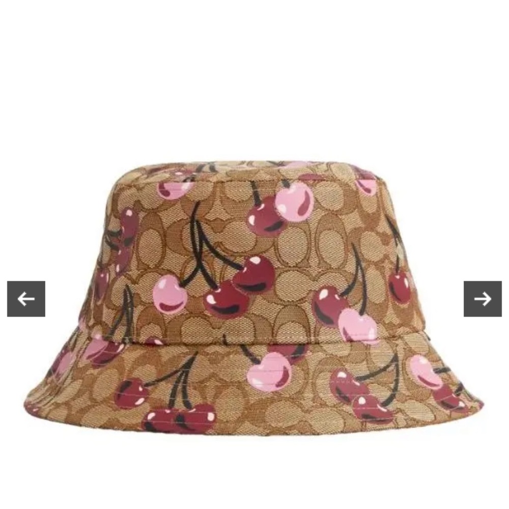Coach Heart Cherries Print Bucket Hat in Brown and Pink - Picture 6 of 6